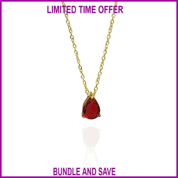Dainty Teardrop Gemstone Pendant Necklace 14K Gold Plated Chain